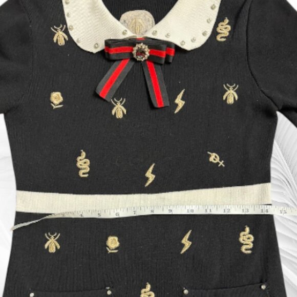 Black Knit Dress with Embroidery & Pearl Collar – Preppy Style Size: S - Picture 3 of 13